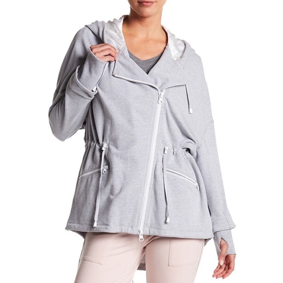 ✨NWT✨ BLANC NOIR Ryder Anorak Asymmetric Zip Hoodie in Ash Heather Sz XS - Picture 2 of 4